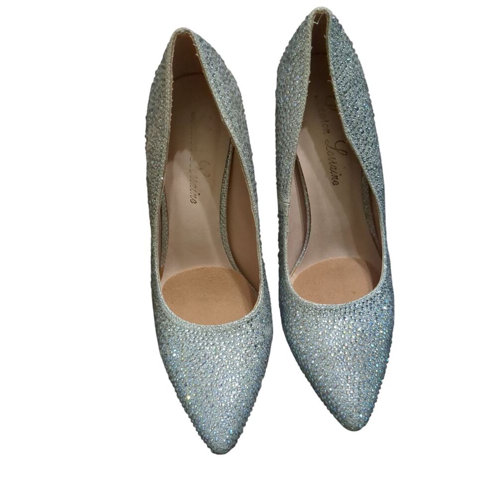 Lauren Lorraine Samantha Silver SPARKLE crystal Stiletto Pump Heel Size 6.5